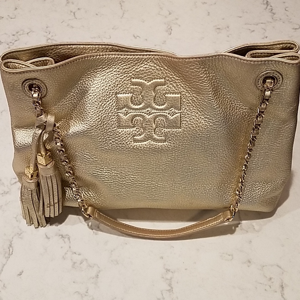 Tory Burch Thea Metallic Chain Slouchy Tote